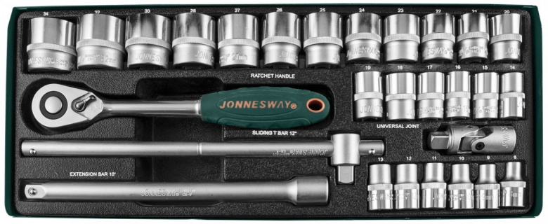 Набор головок торцевых 1/2"DR в ложементе 8-34 мм 28 предметов S04H4728SP Jonnesway